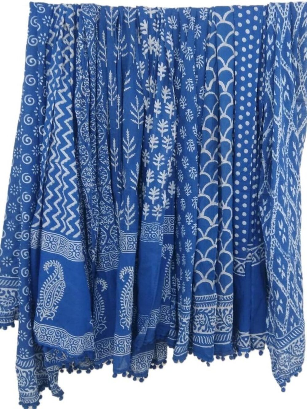 5 Pc Indigo Blue Scarves Mix Lot - Hand Block Print Cotton Stoles & Sarongs